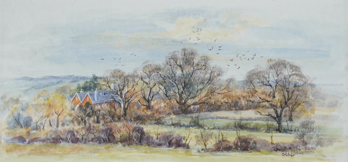 From the Studio of Fred Cuming. SVH, watercolour, 'The Gables', monogrammed, 8 x 16cm. Condition - good